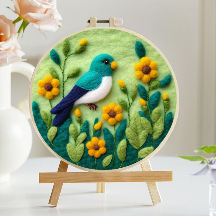 Small Bird Resting on Flowering Branch Wool Needle Felting Painting Kit