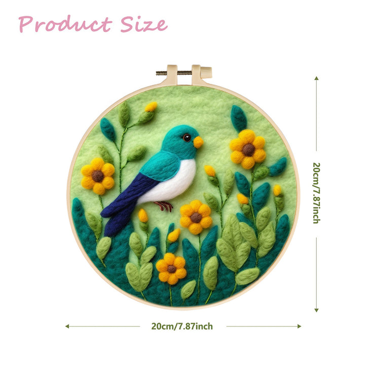 Small Bird Resting on Flowering Branch Wool Needle Felting Painting Kit