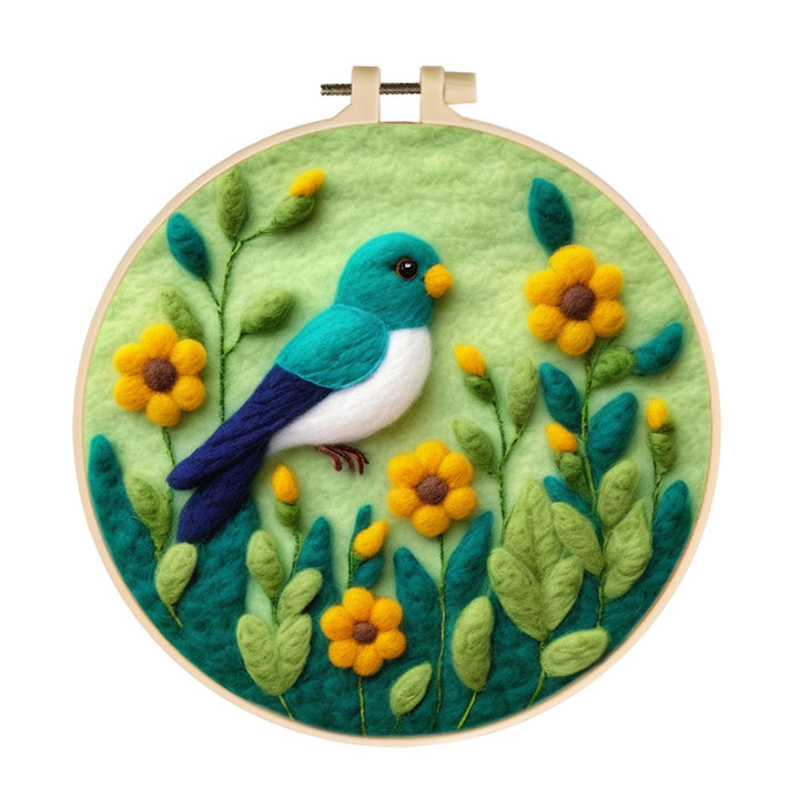 Small Bird Resting on Flowering Branch Wool Needle Felting Painting Kit
