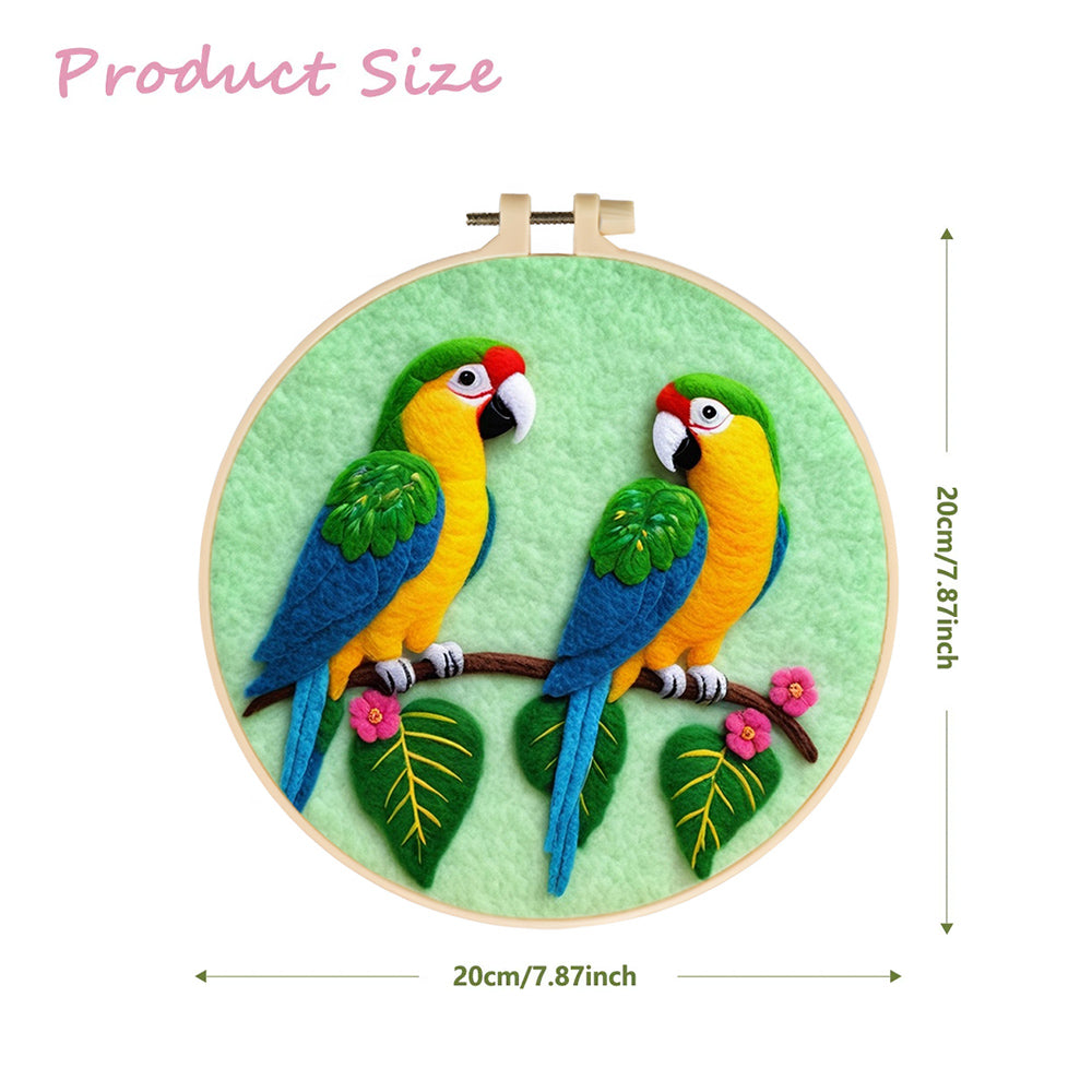 Two Parrots on Branch with Leaves Wool Needle Felting Painting Kit