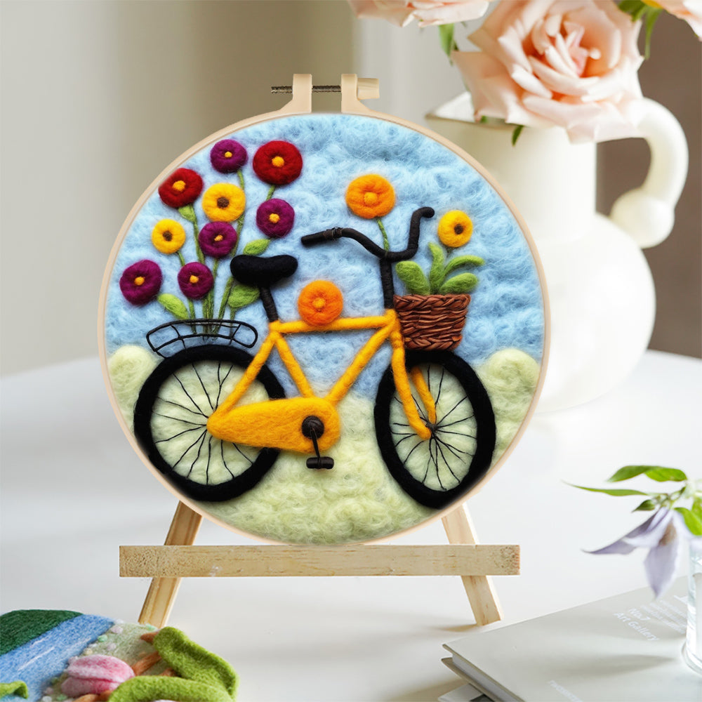Bicycle and Flowers Wool Needle Felting Painting Kit