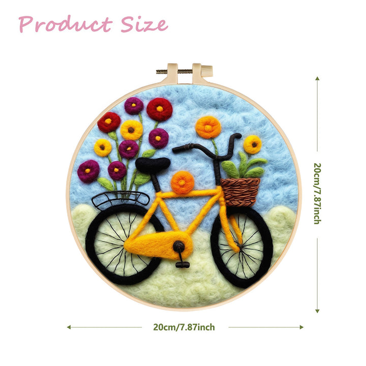 Bicycle and Flowers Wool Needle Felting Painting Kit