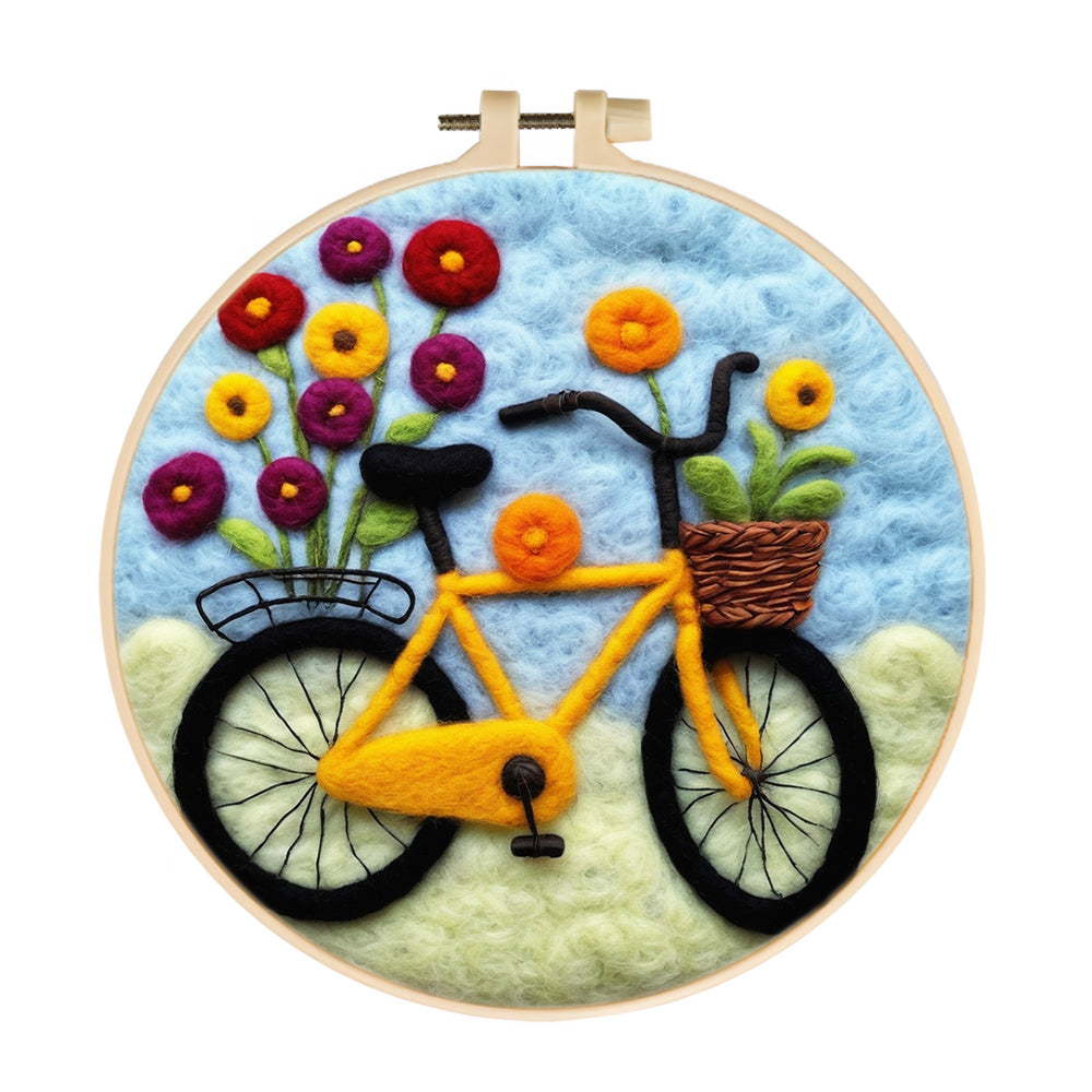 Bicycle and Flowers Wool Needle Felting Painting Kit