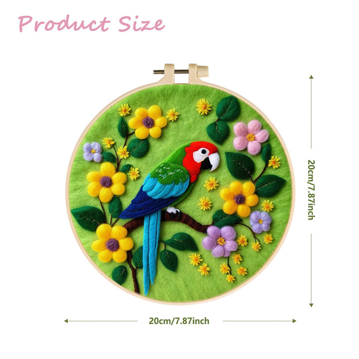 Parrot Perched on Tree with Flowers Wool Needle Felting Painting Kit