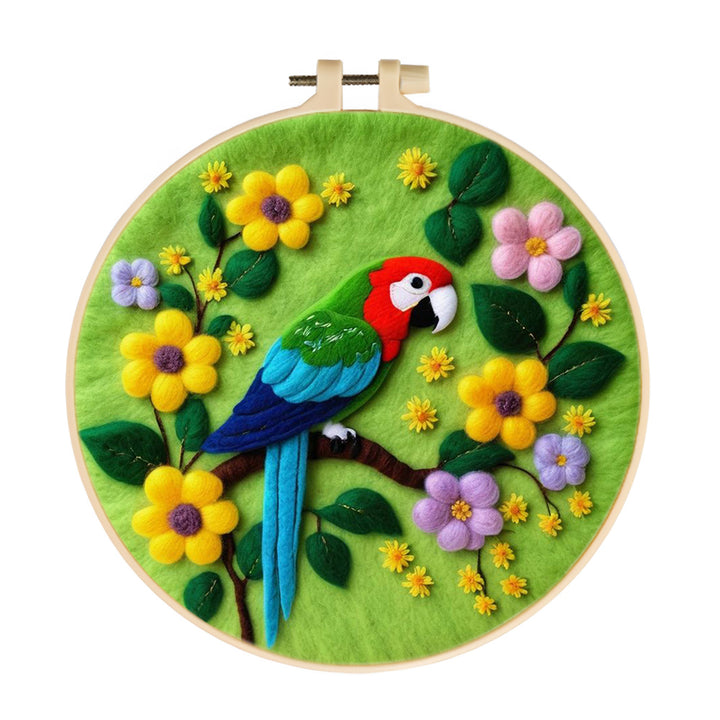 Parrot Perched on Tree with Flowers Wool Needle Felting Painting Kit