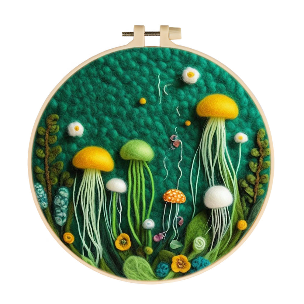 Colorful Jellyfish Swim in Water Wool Needle Felting Painting Kit