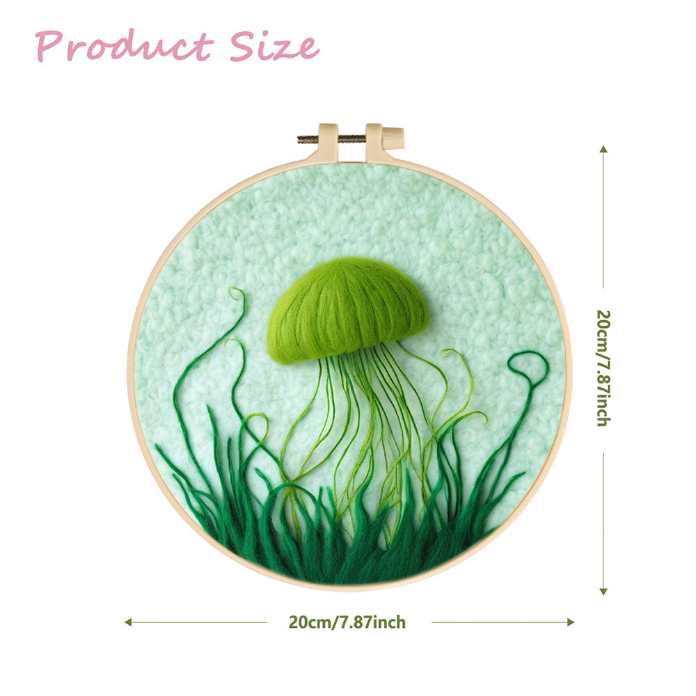 Jellyfish with Green Tentacles in Sea Wool Needle Felting Painting Kit