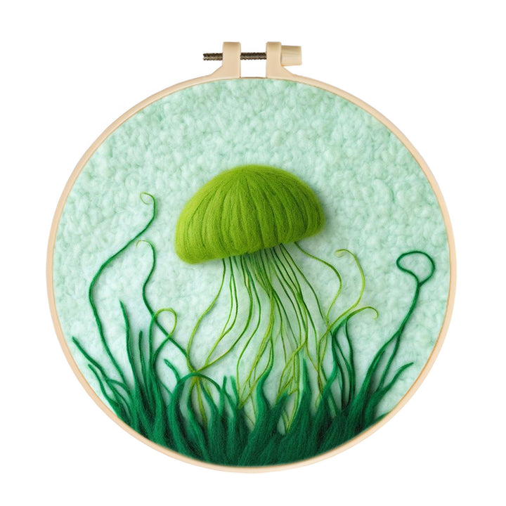 Jellyfish with Green Tentacles in Sea Wool Needle Felting Painting Kit