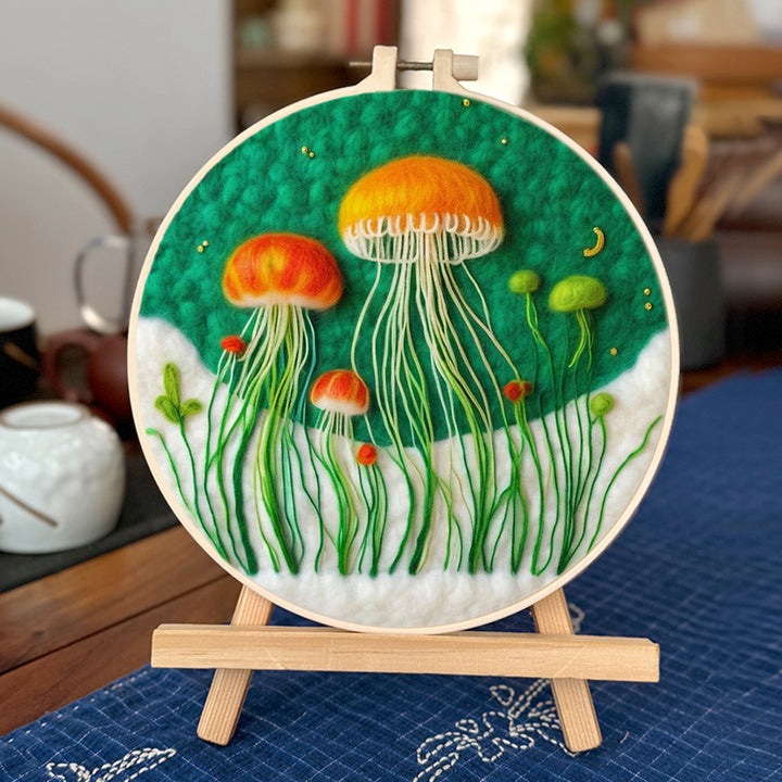 Orange Jellyfish Swim in Sea Wool Needle Felting Painting Kit