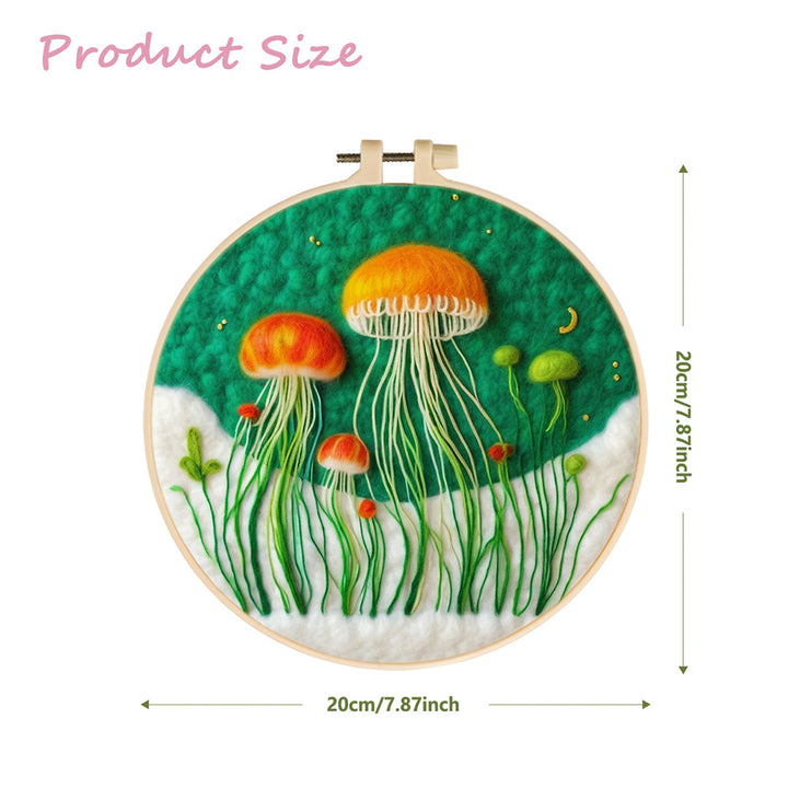 Orange Jellyfish Swim in Sea Wool Needle Felting Painting Kit