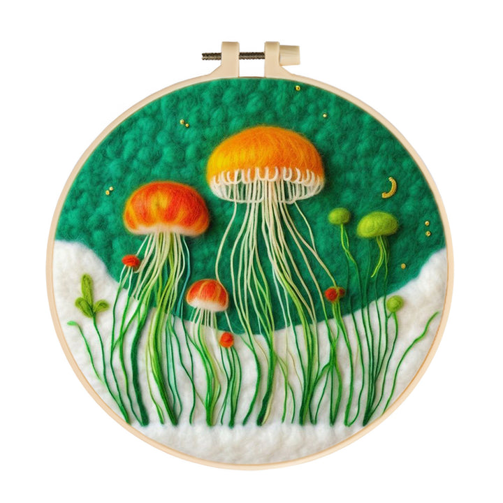 Orange Jellyfish Swim in Sea Wool Needle Felting Painting Kit