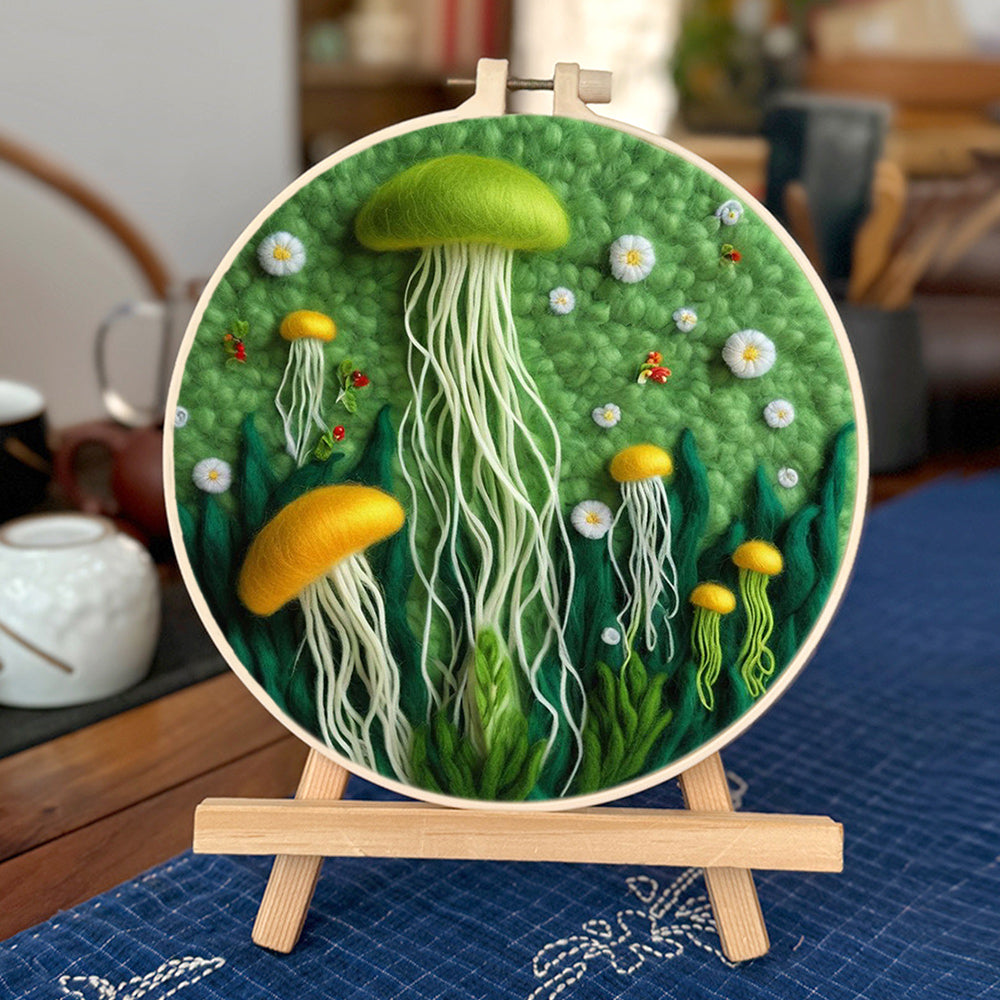 Jellyfish and Flowers in Ocean Wool Needle Felting Painting Kit