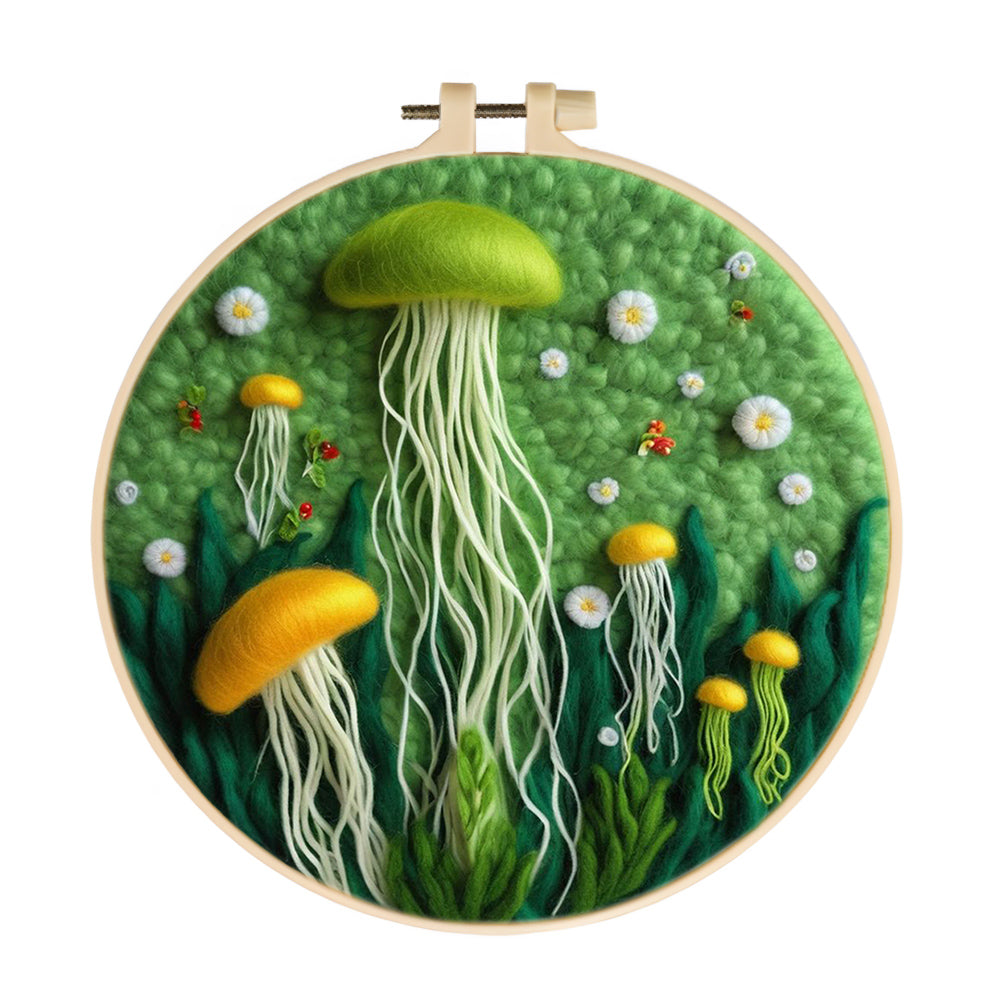 Jellyfish and Flowers in Ocean Wool Needle Felting Painting Kit