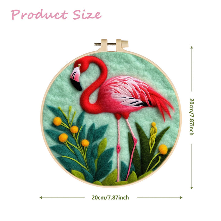 Flamingo Stands Among Green Plants Wool Needle Felting Painting Kit