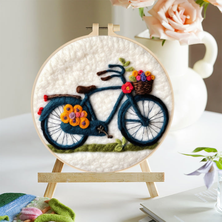 Bicycle and Roses Wool Needle Felting Painting Kit