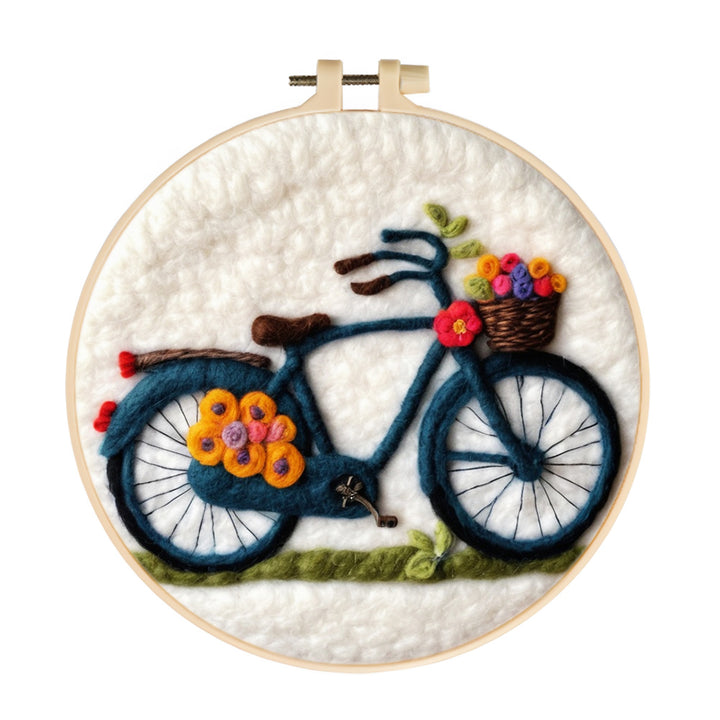 Bicycle and Roses Wool Needle Felting Painting Kit
