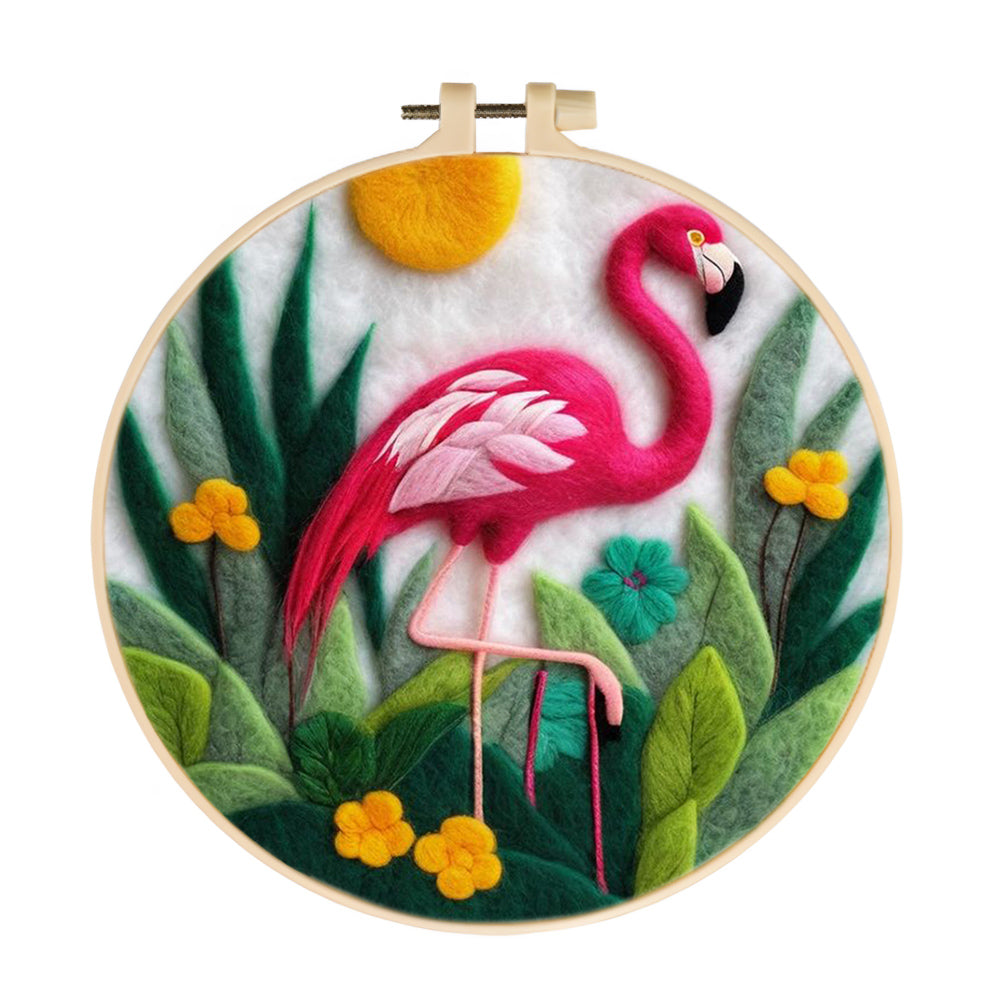 Pink Flamingo Feels the Sunshine Wool Needle Felting Painting Kit