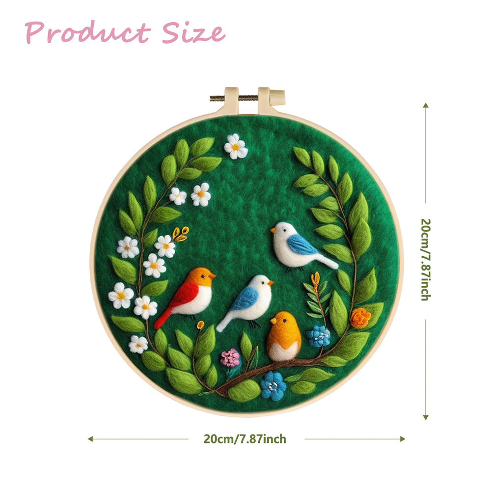 Birds Sit on Branches with Flowers Wool Needle Felting Painting Kit