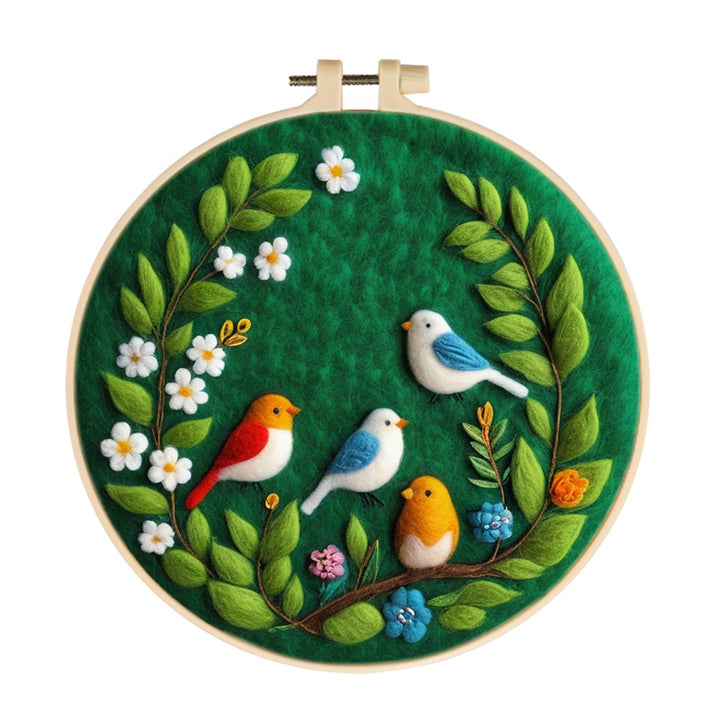 Birds Sit on Branches with Flowers Wool Needle Felting Painting Kit
