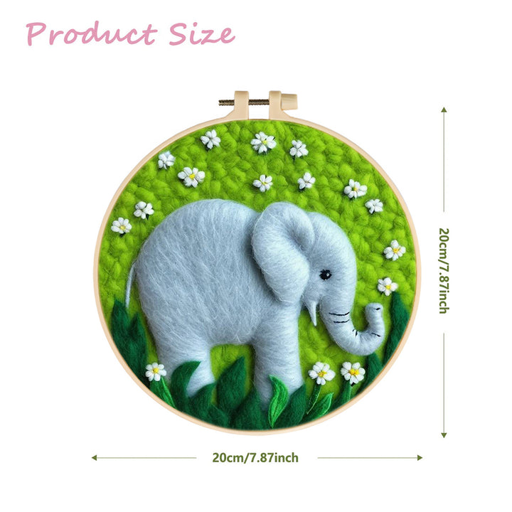 Elephant Moves Through Green Grass Wool Needle Felting Painting Kit