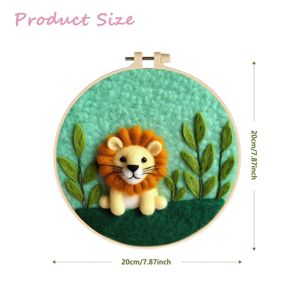 Lion Sits Near Green Leaves Wool Needle Felting Painting Kit