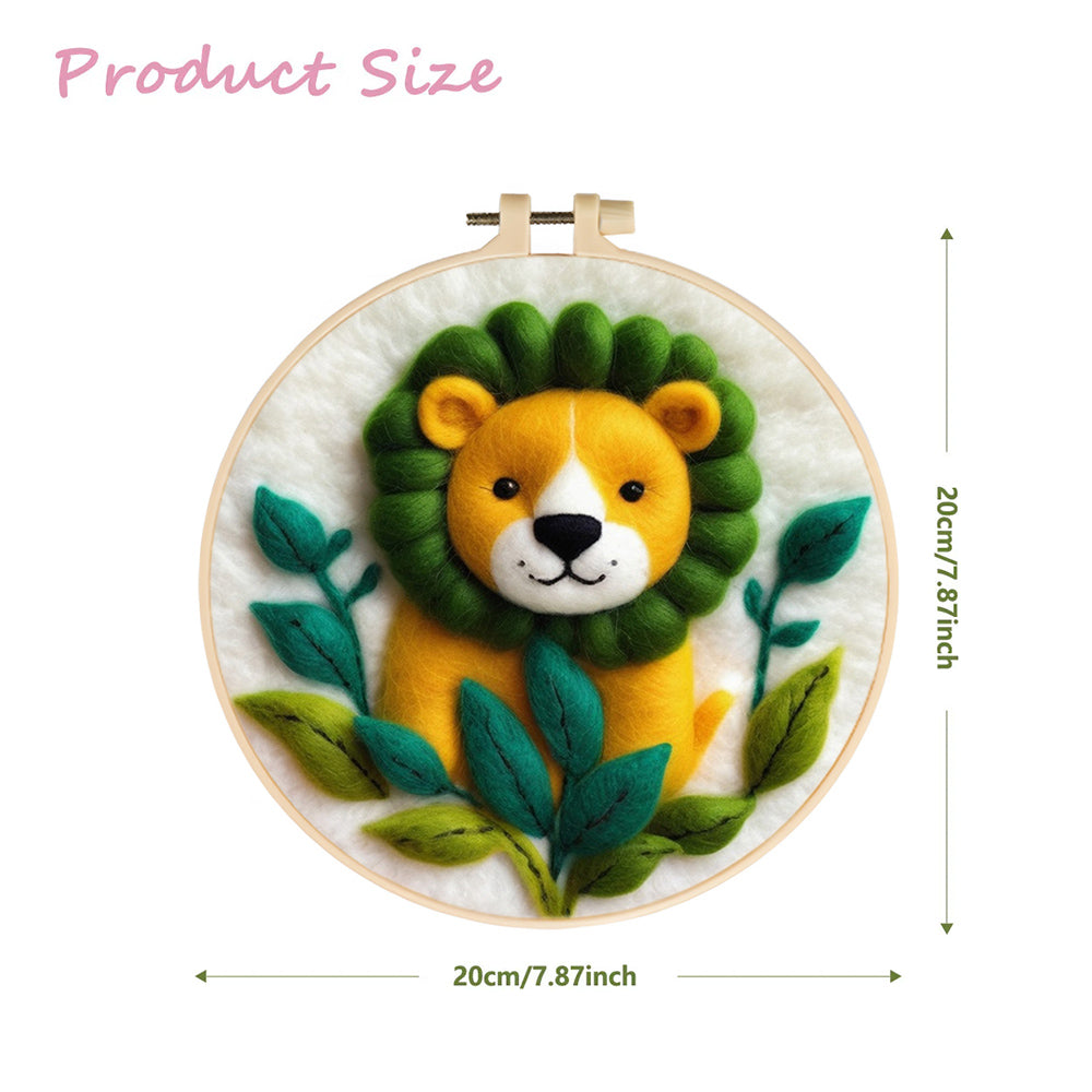 Lion Smiles in Green Leafy Surrounding Wool Needle Felting Painting Kit
