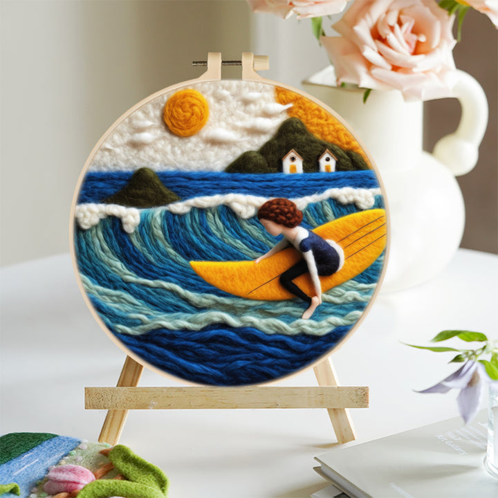 Surfing Woman Wool Needle Felting Painting Kit