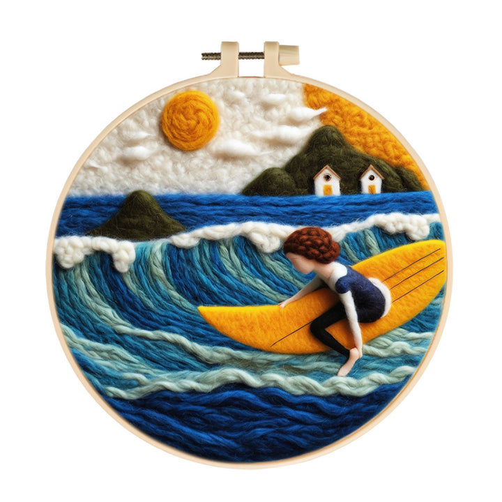 Surfing Woman Wool Needle Felting Painting Kit