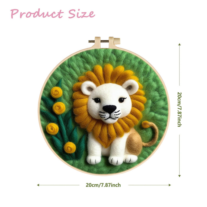 Lion Stands in Green Field Wool Needle Felting Painting Kit