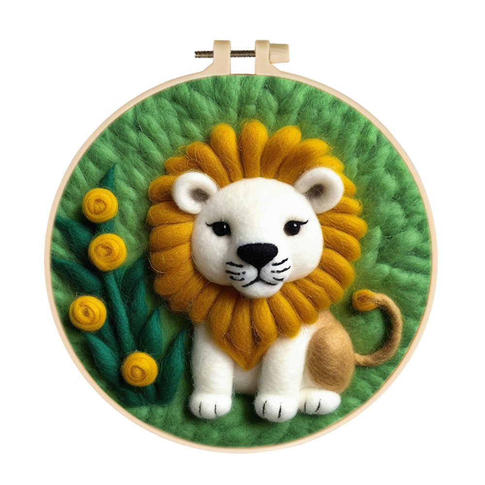 Lion Stands in Green Field Wool Needle Felting Painting Kit