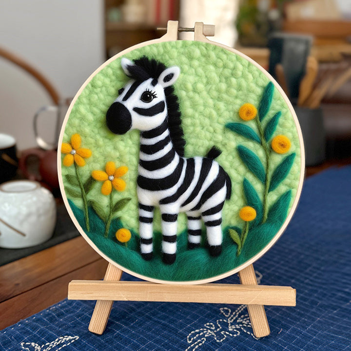 Zebra Pauses by Yellow Blooms Wool Needle Felting Painting Kit
