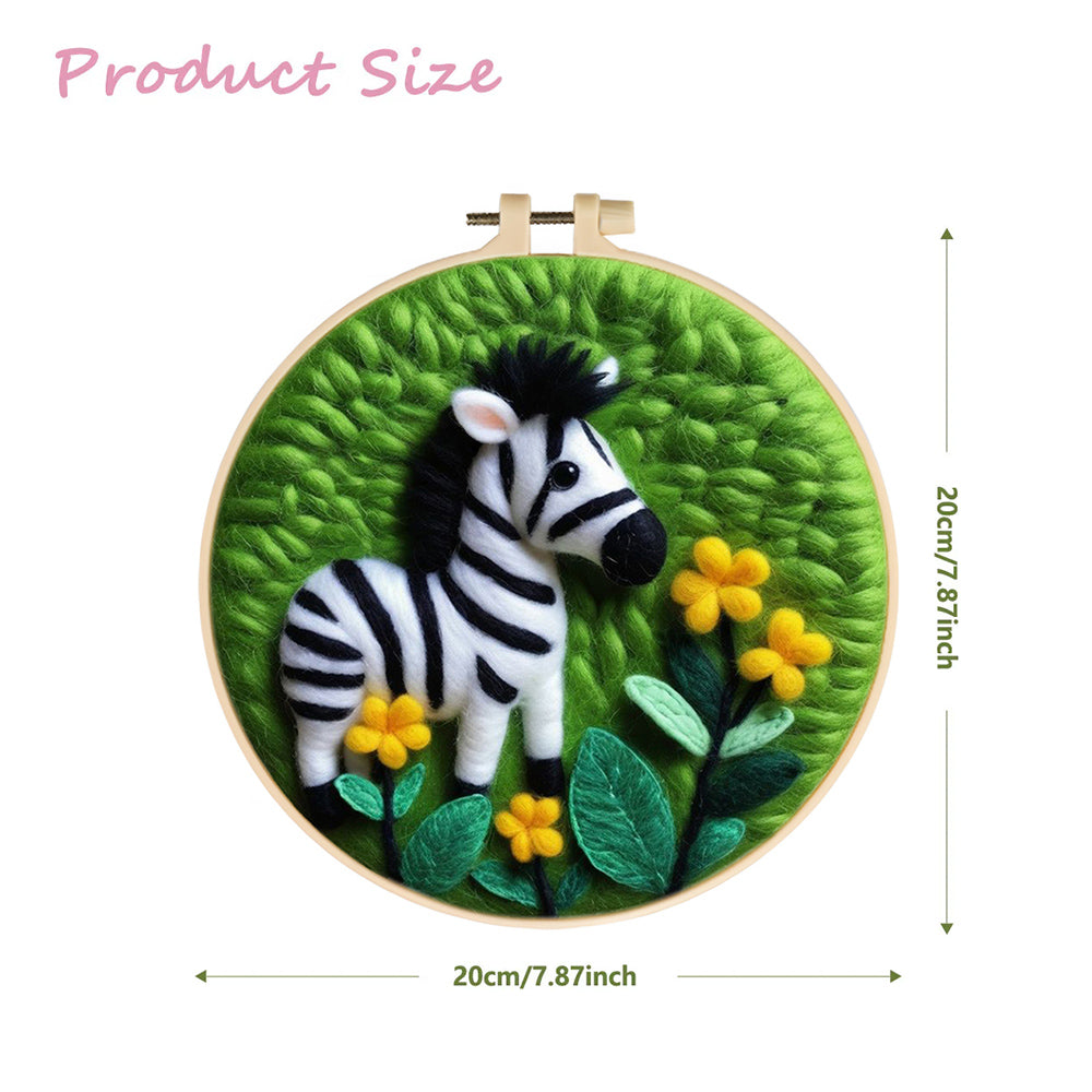 Zebra Sniffs Yellow Flowers Nearby Wool Needle Felting Painting Kit
