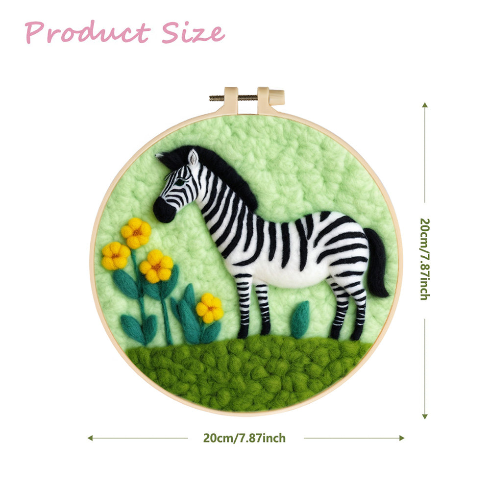 Zebra Sniffs the Yellow Flowers Wool Needle Felting Painting Kit