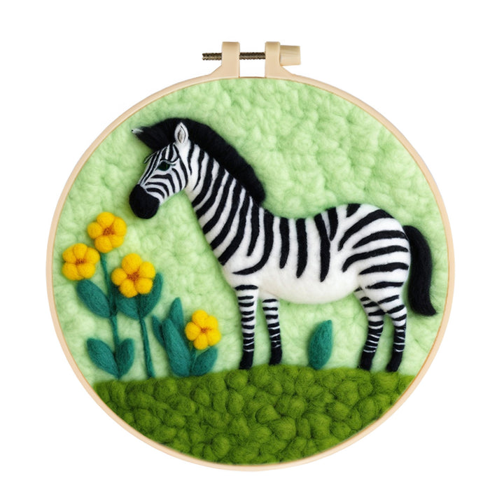 Zebra Sniffs the Yellow Flowers Wool Needle Felting Painting Kit