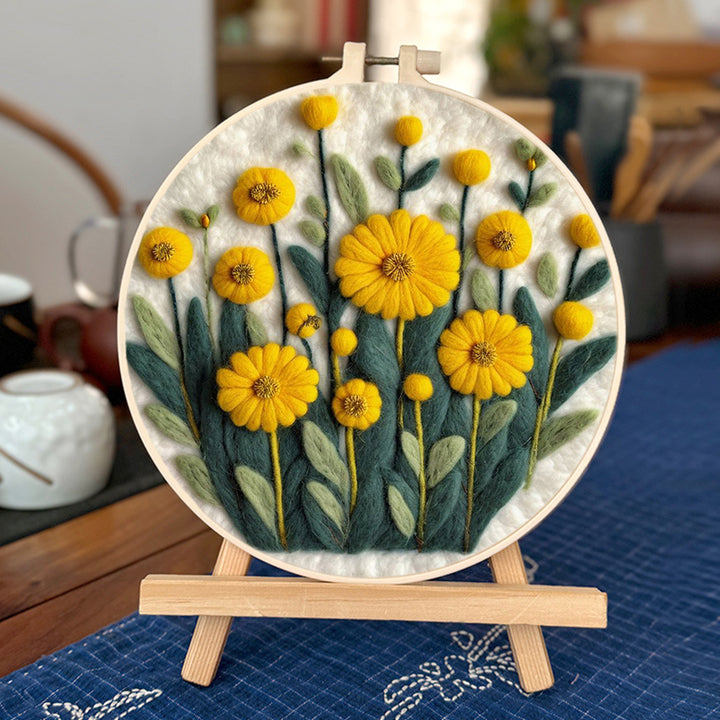 Yellow Blooms Fill the Green Field Wool Needle Felting Painting Kit