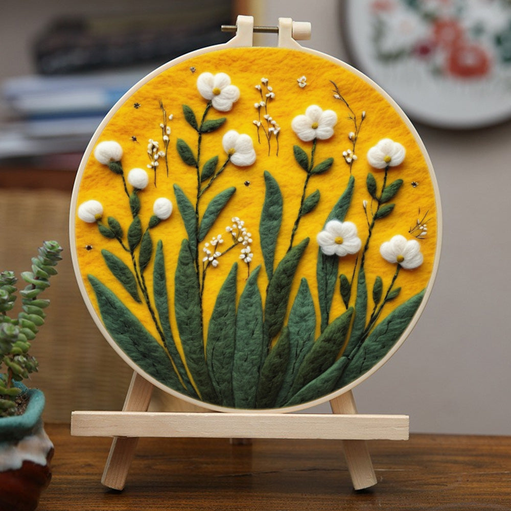 Small White Flowers in the Grass Wool Needle Felting Painting Kit