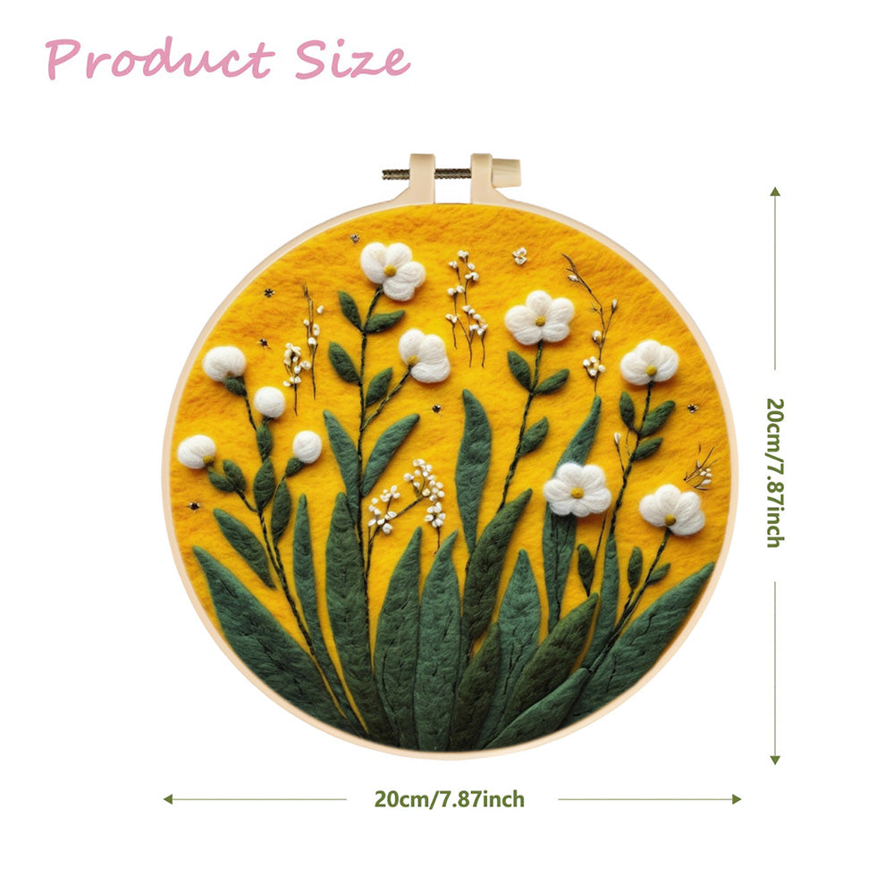 Small White Flowers in the Grass Wool Needle Felting Painting Kit