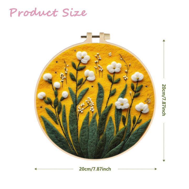 Small White Flowers in the Grass Wool Needle Felting Painting Kit