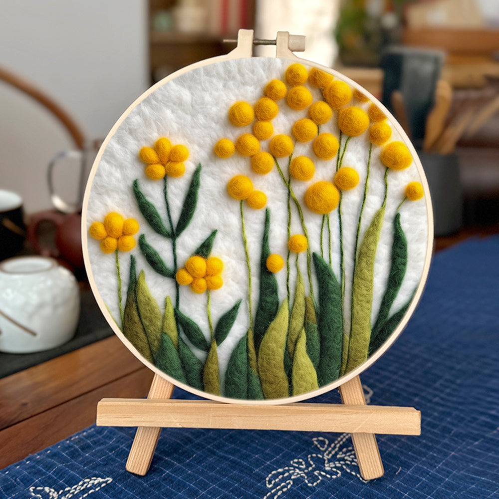 Yellow Blooms Rise Among Greenery Wool Needle Felting Painting Kit