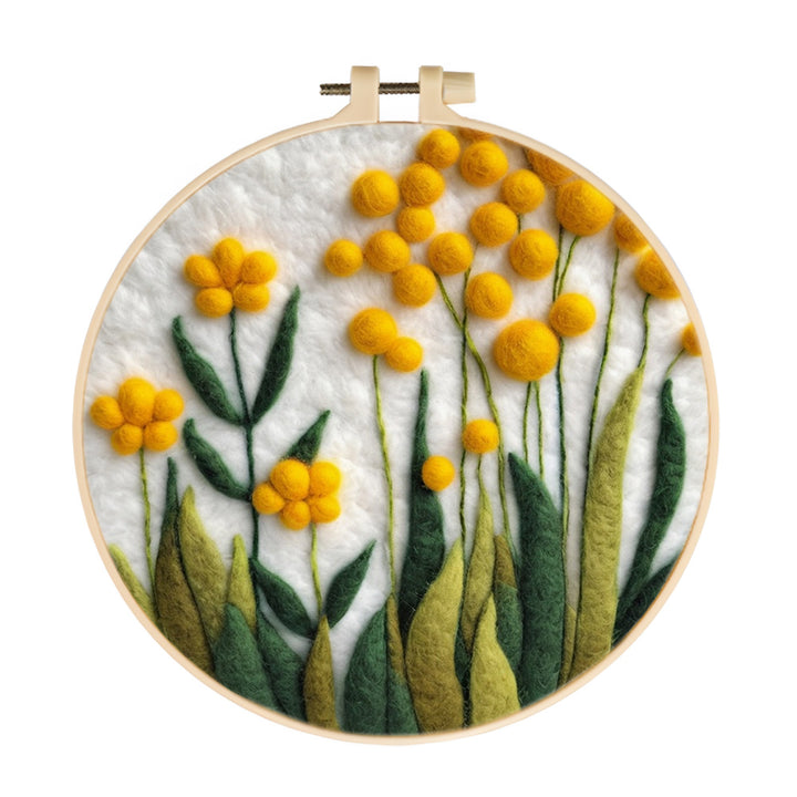 Yellow Blooms Rise Among Greenery Wool Needle Felting Painting Kit