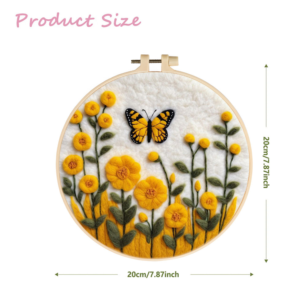 Yellow Butterfly Enjoys the Flowers Wool Needle Felting Painting Kit