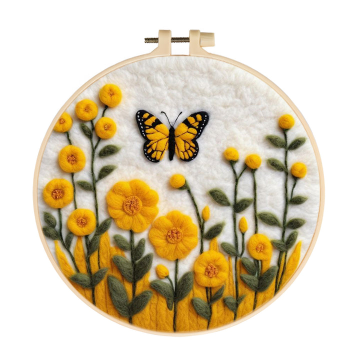 Yellow Butterfly Enjoys the Flowers Wool Needle Felting Painting Kit