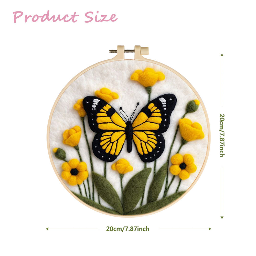 Butterfly Sits Gracefully Above Blooms Wool Needle Felting Painting Kit