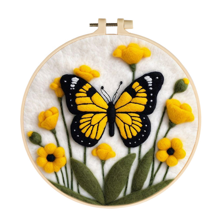 Butterfly Sits Gracefully Above Blooms Wool Needle Felting Painting Kit