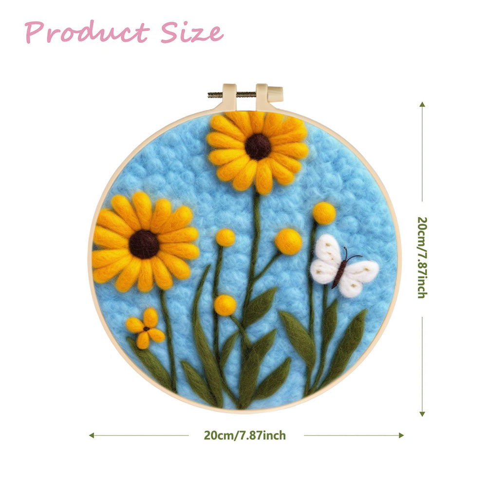 Golden Daisies and a White Butterfly Wool Needle Felting Painting Kit
