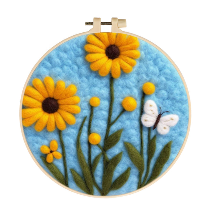 Golden Daisies and a White Butterfly Wool Needle Felting Painting Kit