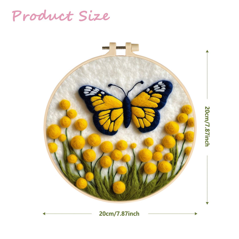 Butterfly Dances Over Golden Flowers Wool Needle Felting Painting Kit