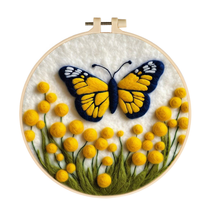 Butterfly Dances Over Golden Flowers Wool Needle Felting Painting Kit