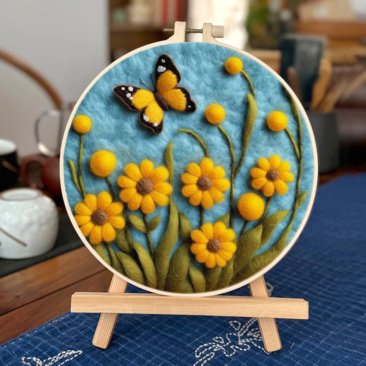 Butterfly Hovers Over Blooms Wool Needle Felting Painting Kit