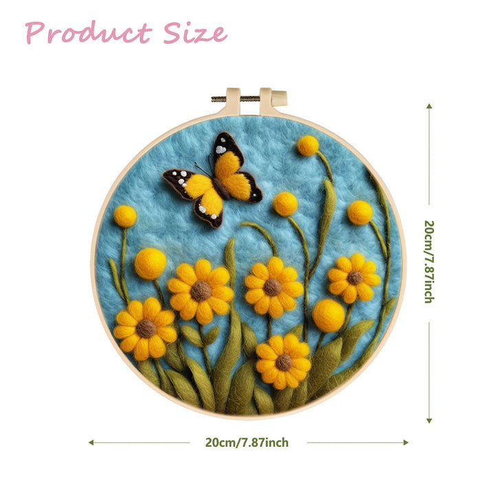 Butterfly Hovers Over Blooms Wool Needle Felting Painting Kit